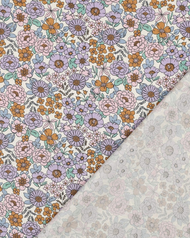 Popeline de Coton Motif Fleuri Ecru - Mercerine