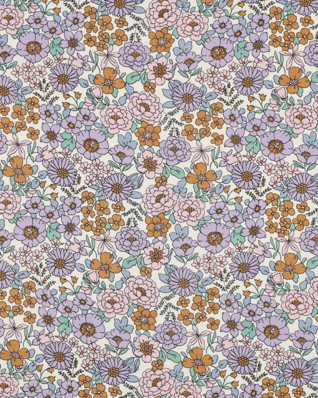 Popeline de Coton Motif Fleuri Ecru - Mercerine
