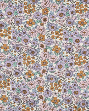 Popeline de Coton Motif Fleuri Ecru - Mercerine