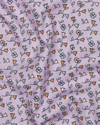 Popeline de Coton Motif Petites Fleurs Lilas - Mercerine