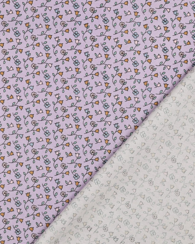 Popeline de Coton Motif Petites Fleurs Lilas - Mercerine