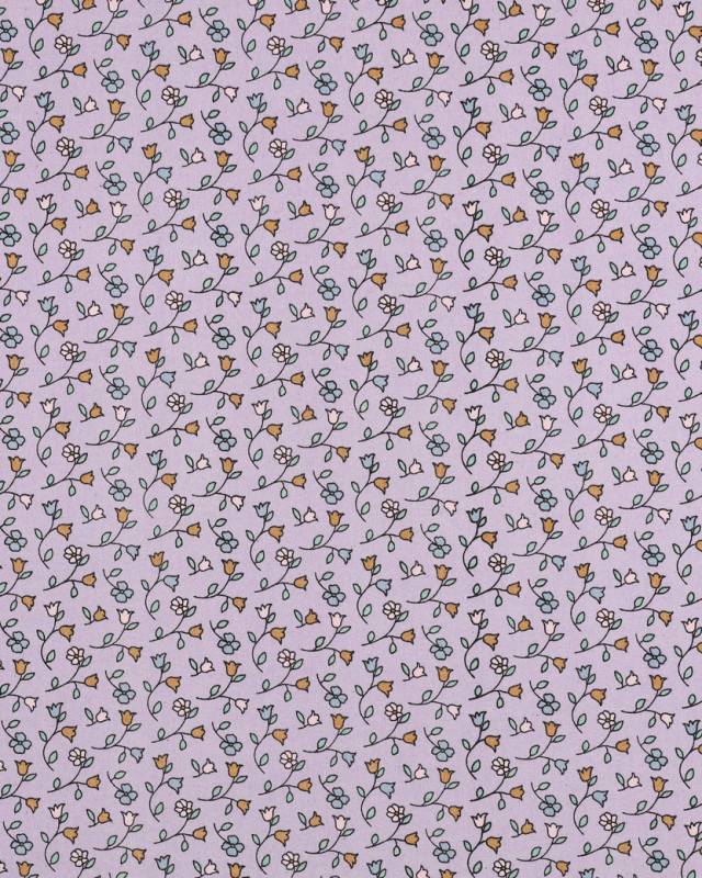Popeline de Coton Motif Petites Fleurs Lilas - Mercerine