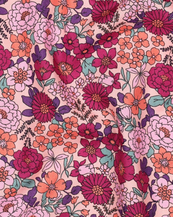 Popeline de Coton Motif Fleuri Framboise - Mercerine