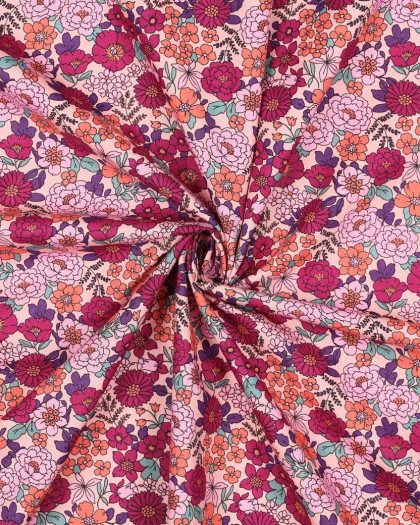Popeline de Coton Motif Fleuri Framboise - Mercerine