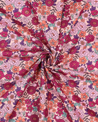 Popeline de Coton Motif Fleuri Framboise - Mercerine