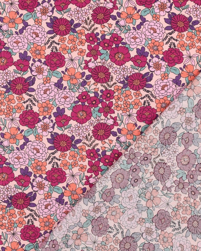 Popeline de Coton Motif Fleuri Framboise - Mercerine