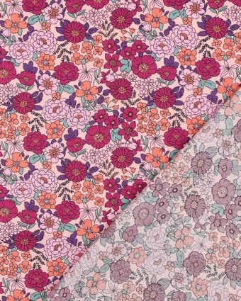 Popeline de Coton Motif Fleuri Framboise - Mercerine