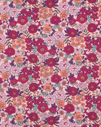 Popeline de Coton Motif Fleuri Framboise - Mercerine