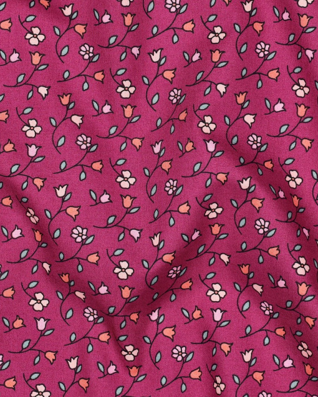 Popeline de Coton Motif Petites Fleurs Fuchsia - Mercerine