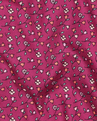 Popeline de Coton Motif Petites Fleurs Fuchsia - Mercerine