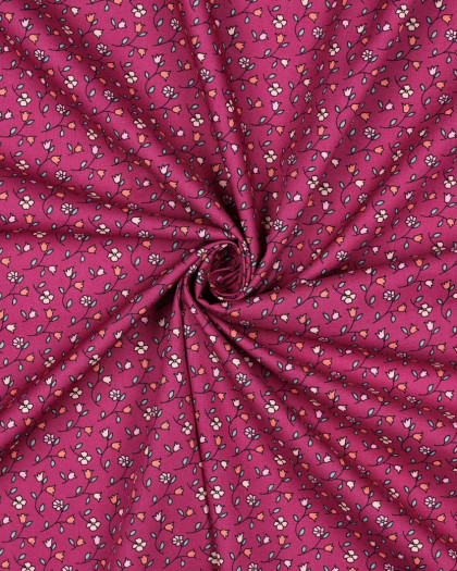 Popeline de Coton Motif Petites Fleurs Fuchsia - Mercerine