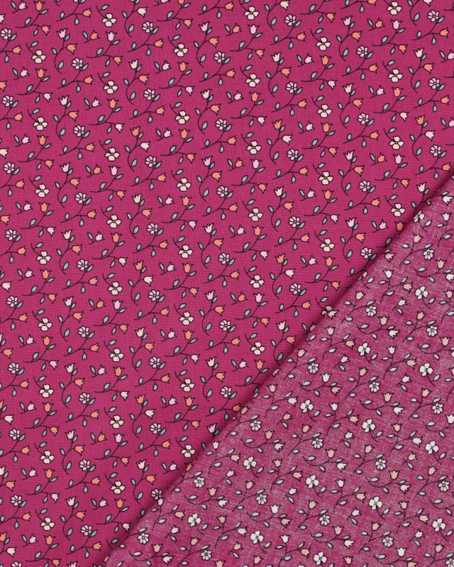 Popeline de Coton Motif Petites Fleurs Fuchsia - Mercerine
