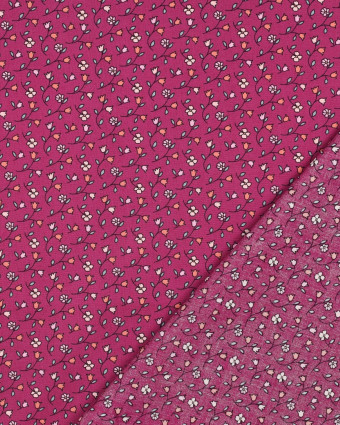 Popeline de Coton Motif Petites Fleurs Fuchsia - Mercerine