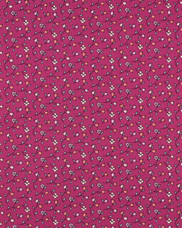 Popeline de Coton Motif Petites Fleurs Fuchsia - Mercerine