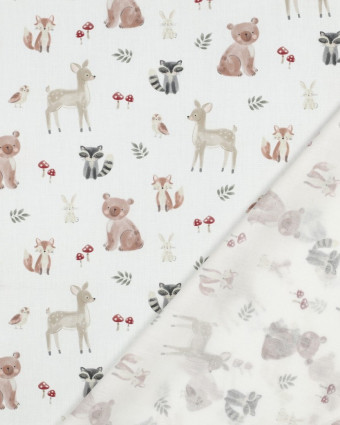 Popeline de Coton Ecru Motif Aminaux de la Forêt - Mercerine
