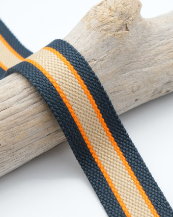 Sangle Coton Rayures Marine-Orange-Beige - Mercerine