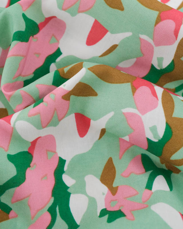 Viscose Vert Menthe Motif Abstrait Coloré - Mercerine