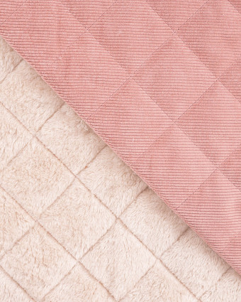 Tissu Matelassé Velours Côtelé Envers Sherpa Rose Clair - Mercerine