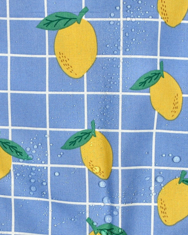 Tissu Coton Déperlant Citron à Carreaux Bleus - Mercerine