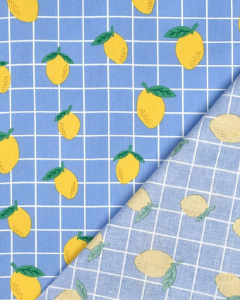 Tissu Coton Déperlant Citron à Carreaux Bleus - Mercerine