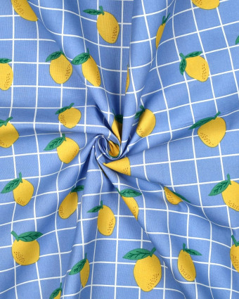 Tissu Coton Enduit Citron à Carreaux Bleu - Mercerine