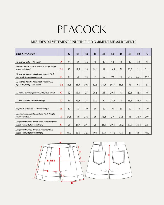 Patron Short PEACOCK - Maison Fauve | Mercerine