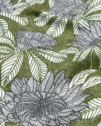 Toile Ardèche Fleurs Exotique Fond Olive - Mercerine