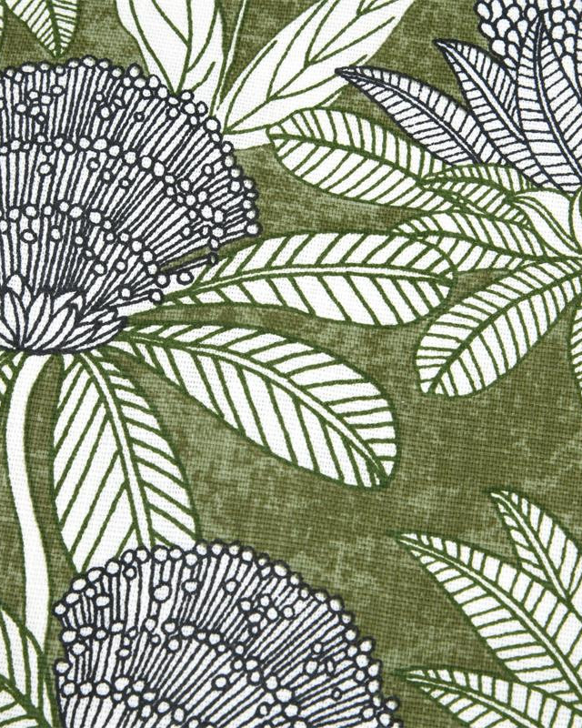 Toile Ardèche Enduite Fleurs Exotique Fond Olive - Mercerine