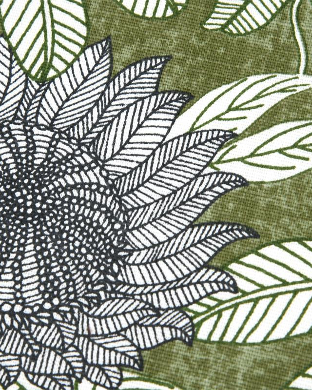 Toile Ardèche Enduite Fleurs Exotique Fond Olive - Mercerine