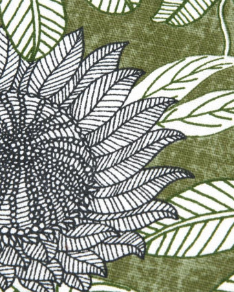 Toile Ardèche Enduite Fleurs Exotique Fond Olive - Mercerine