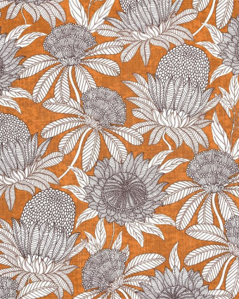Toile Ardèche Fleurs Exotique Fond Ocre - Mercerine