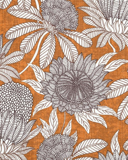 Toile Ardèche Enduite Fleurs Exotique Fond Ocre - Mercerine