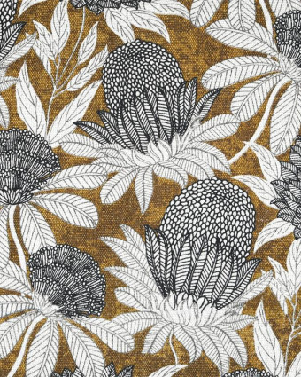 Toile Monaco Motif Fleurs Exotique Fond Ocre - Mercerine