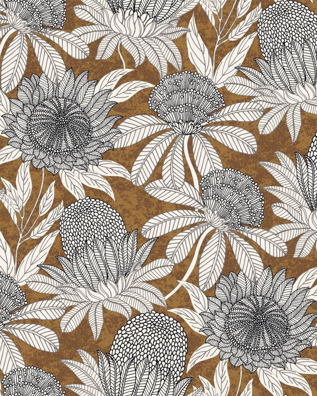Toile Monaco Motif Fleurs Exotique Fond Ocre - Mercerine