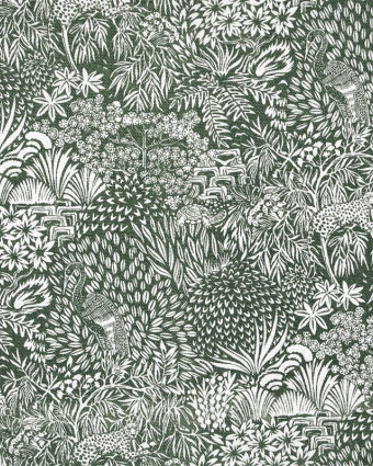 Toile Monaco Motif Jungle Fond Olive - Mercerine