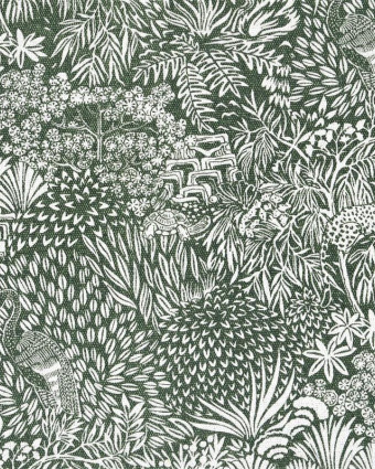 Toile Monaco Motif Jungle Fond Olive - Mercerine