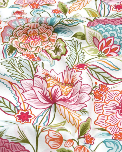 Cretonne de Coton Fleuri Rose Fond Blanc - Mercerine