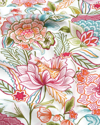 Cretonne de Coton Fleuri Rose Fond Blanc - Mercerine