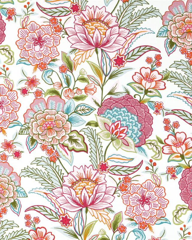 Cretonne de Coton Fleuri Rose Fond Blanc - Mercerine