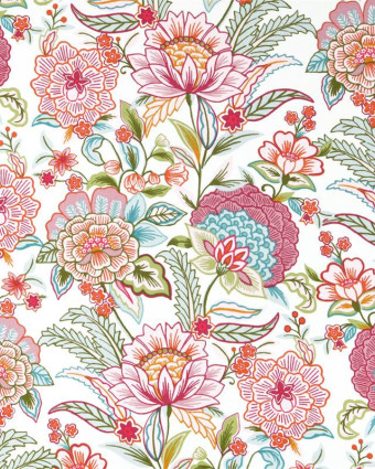 Cretonne de Coton Fleuri Rose Fond Blanc - Mercerine