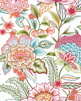 Cretonne de Coton Enduite Fleuri Rose Fond Blanc - Mercerine
