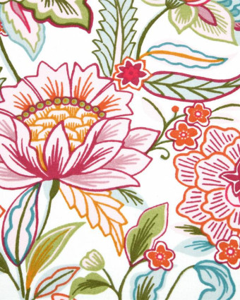 Cretonne de Coton Enduite Fleuri Rose Fond Blanc - Mercerine