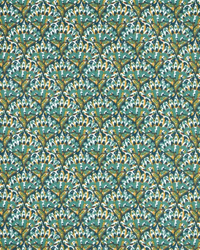Toile Corrèze Motif Fleurs Rondes Fond Bleu Pétrole - Mercerine