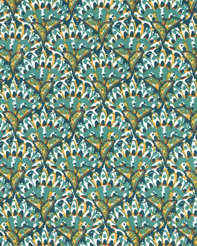 Toile Corrèze Motif Fleurs Rondes Fond Bleu Pétrole - Mercerine