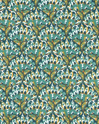 Toile Corrèze Motif Fleurs Rondes Fond Bleu Pétrole - Mercerine
