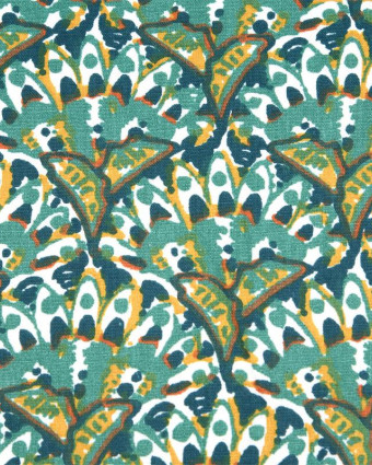 Toile Corrèze Motif Fleurs Rondes Fond Bleu Pétrole - Mercerine