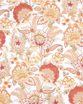 Toile Corrèze Motif Fleuri Fond Terracotta - Mercerine