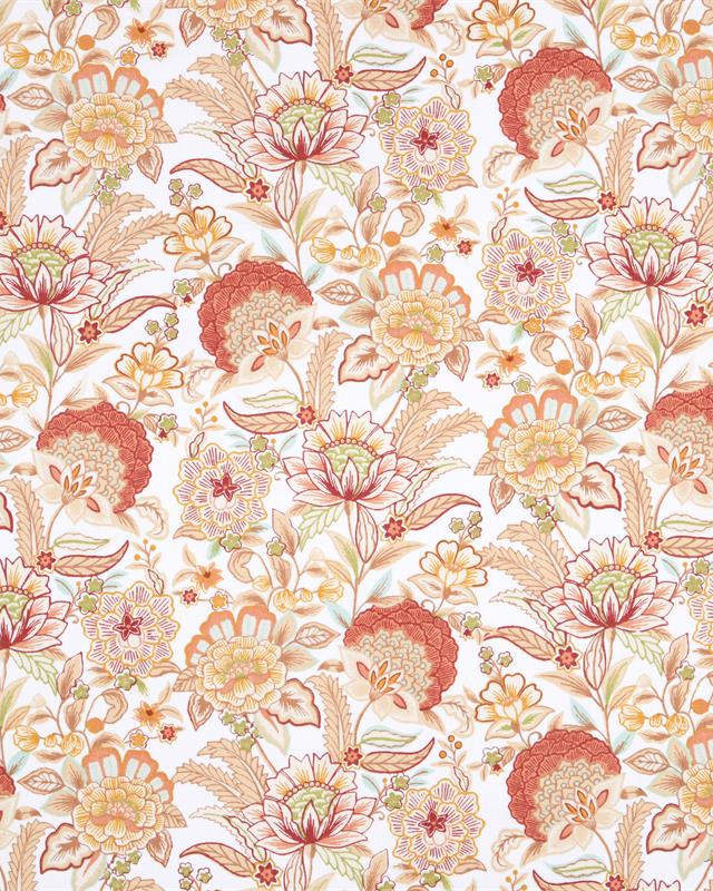Toile Corrèze Motif Fleuri Fond Terracotta - Mercerine