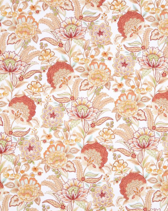 Toile Corrèze Motif Fleuri Fond Terracotta - Mercerine