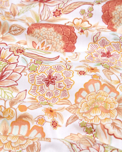 Toile Corrèze Motif Fleuri Fond Terracotta - Mercerine